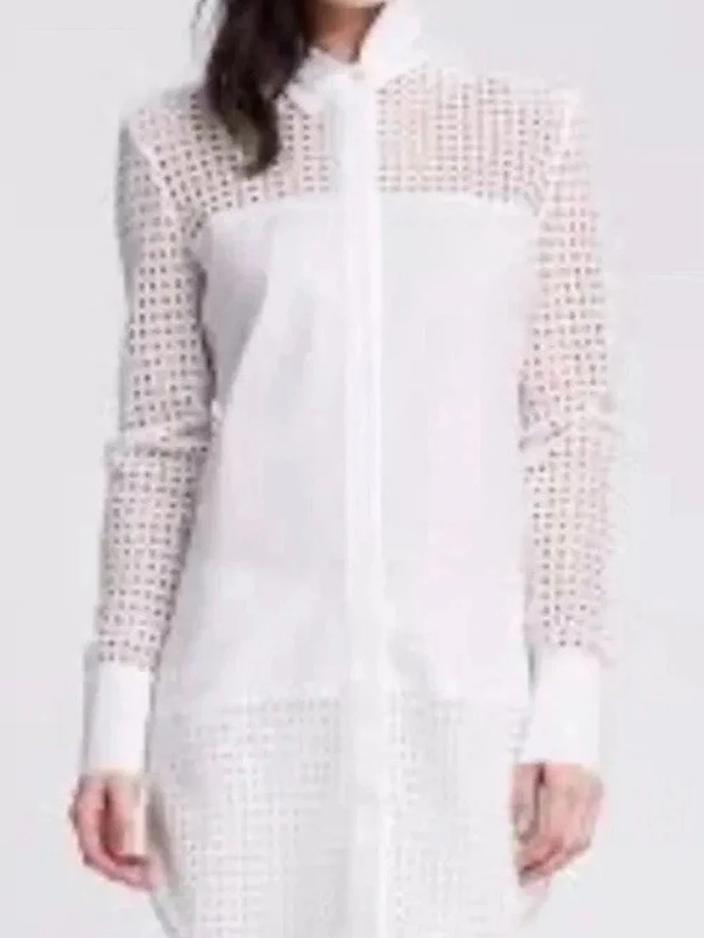 Banana Republic Ivory Eyelet Tunic Hidden Buttons Long Sleeve Shirt Top NWT Sz 2